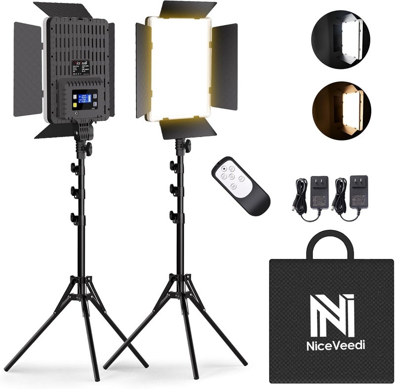 NiceVeedi 2-Pack Photography Lighting Kit, 36W Bi-Color Studio Lights 2700-6500K CRI 95+, Dimmable LED Video Light Kit with Remote Control & 72” Tripod Stand, Lighting for Video Recording/Photography - Image 1